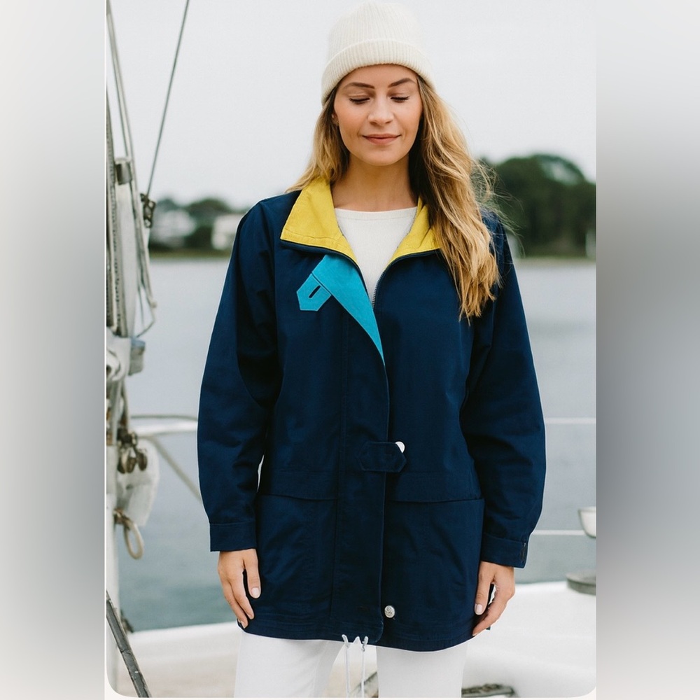 Vintage 80's Oversized Braefair Sport Nautical Navy Jacket Women's Size Small